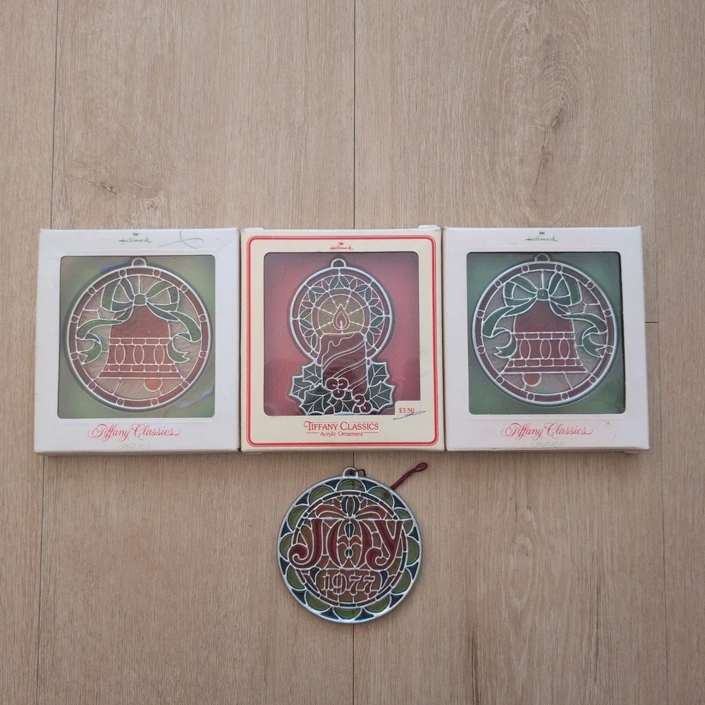 Vintage Hallmark Tiffany Classics Ornaments Set of 4 1977 Joy Bell Candle